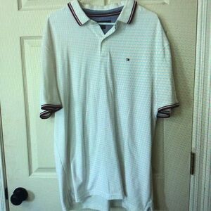 White Polo Shirt with Striped Collar